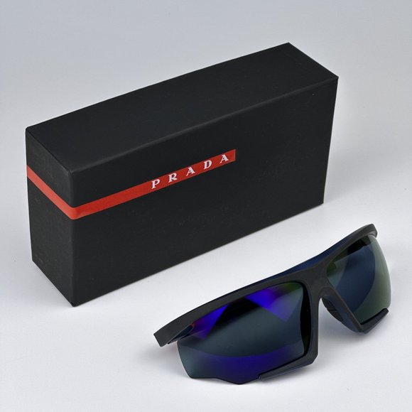 Prada Linea Rossa PS07YS 13K05U Sunglasses Matte Blue Black Rubber Mirror Unisex